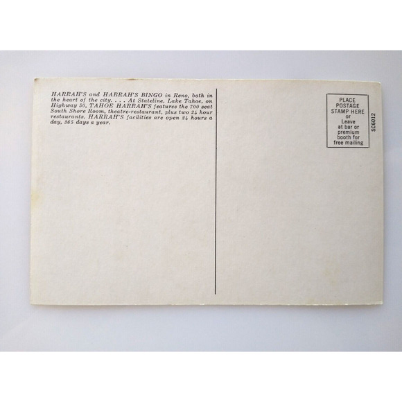 Harrahs Club Casino Postcard Chief Jackpot Smoke Signals Reno Lake Tahoe Nevada - Picture 2 of 2